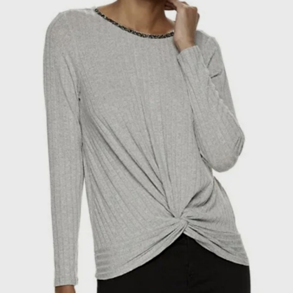 Juicy Couture Rhinestone Ribbed Long Sleeve Twist Front Top Size XL
